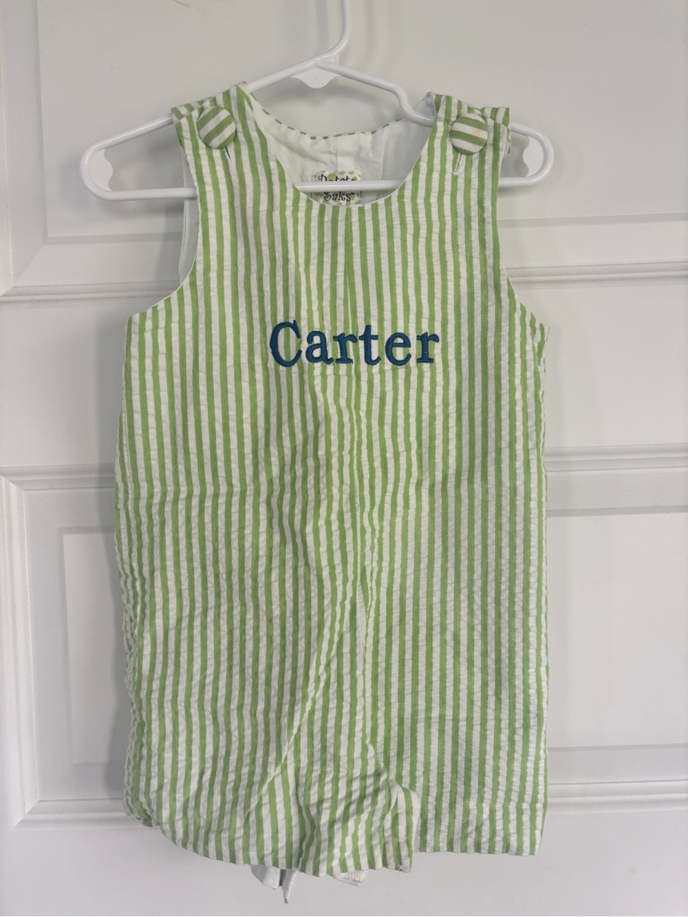 Monogramed Green & White Striped Romper

Carter